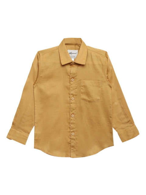 

Aj DEZInES Boys Mustard Yellow Regular Fit Solid Casual Shirt
