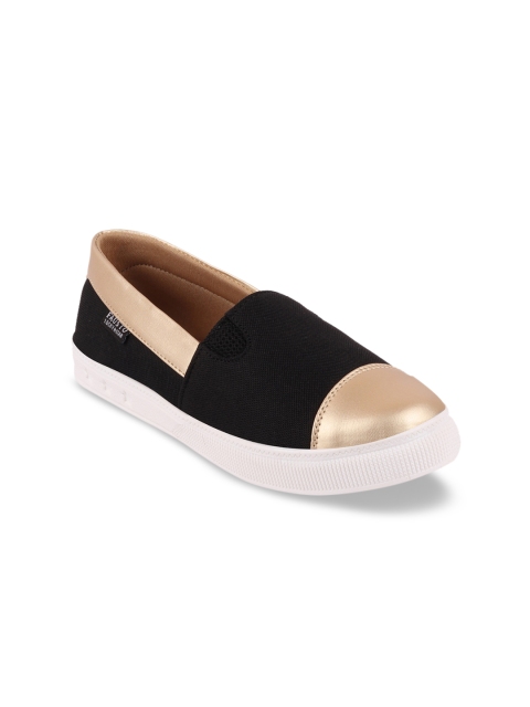 

FAUSTO Women Black & Muted Gold-Toned Colourblocked Slip-On Sneakers