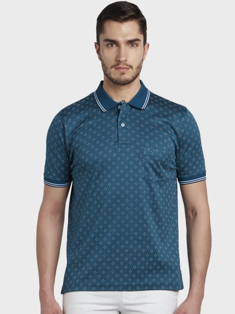 

ColorPlus Men Teal Blue & White Printed Polo Collar T-shirt
