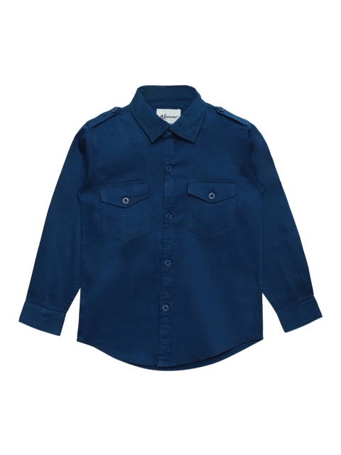 

Aj DEZInES Boys Navy Blue Regular Fit Solid Casual Shirt