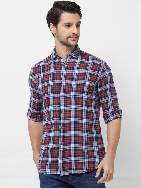 

Lawman pg3 Men Red & Navy Blue Slim Fit Checked Casual Shirt