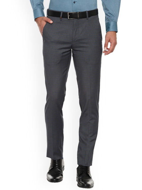 

Van Heusen Men Grey Slim Fit Checked Formal Trousers