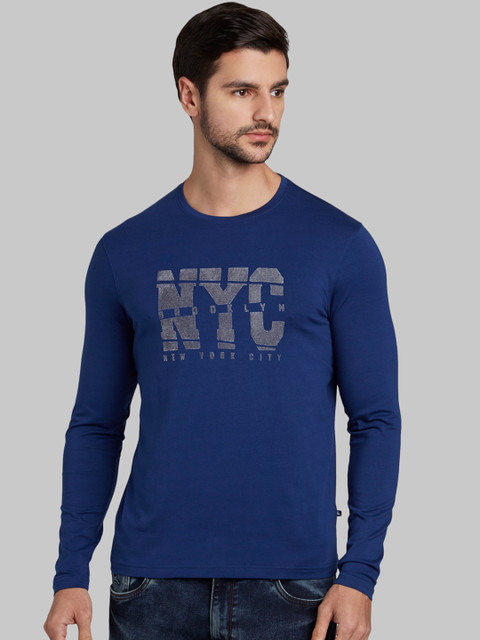 

Parx Men Blue Printed Round Neck T-shirt