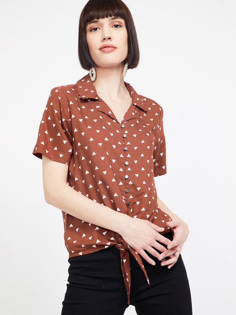 

Bossini Women Tan Brown Printed Shirt Style Top