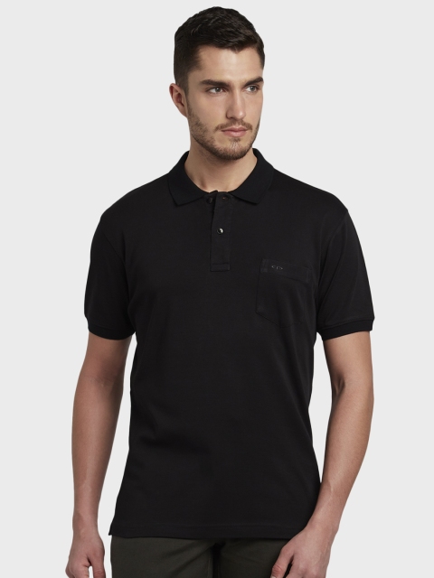 

ColorPlus Men Black Solid Polo Collar T-shirt
