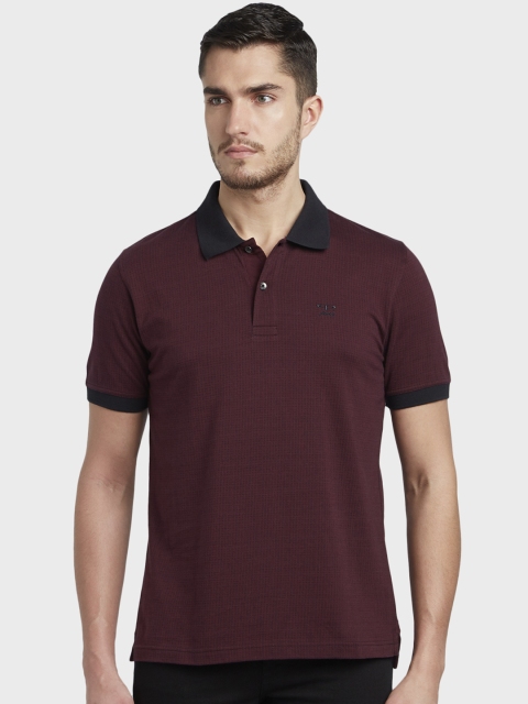 

ColorPlus Men Maroon & Black Self Design Polo Collar T-shirt