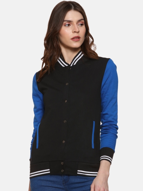 

Campus Sutra Women Black Solid Varsity Jacket