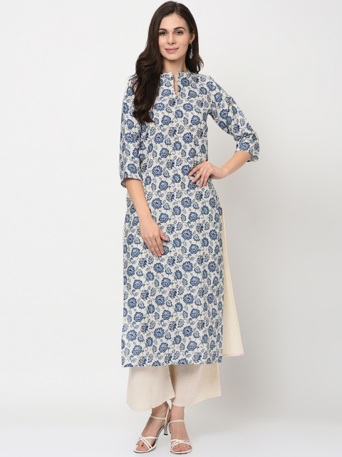

ZIYAA Women Off-White & Blue Printed Kurta with Palazzos