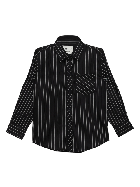 

Aj DEZInES Boys Black & White Regular Fit Striped Casual Shirt