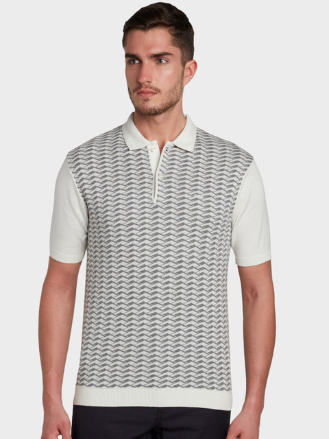 

ColorPlus Men Off-White Printed Polo Collar T-shirt