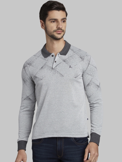 

Parx Men Grey Printed Polo Collar T-shirt