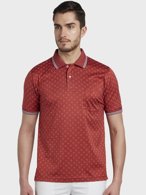 

ColorPlus Men Rust Red & White Printed Polo Collar T-shirt