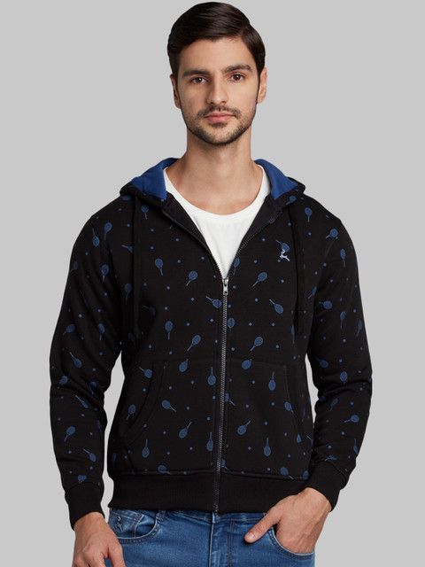

Parx Men Black Printed Hooded Sweatshirt