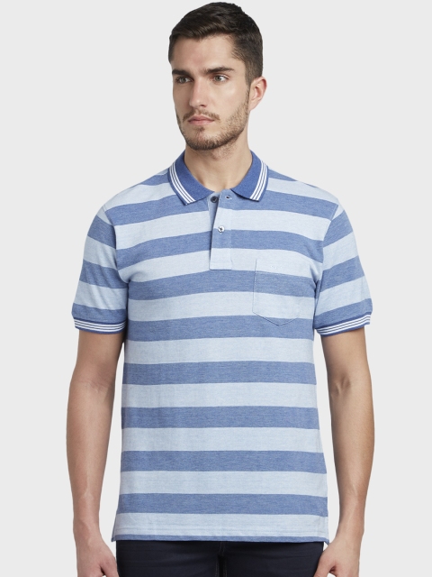 

ColorPlus Men Blue Striped Polo Collar T-shirt