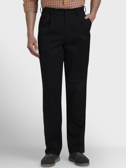 

ColorPlus Men Black Solid Regular Trousers