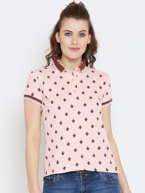 

JUMP USA Women Pink & Maroon Printed Polo Collar T-shirt