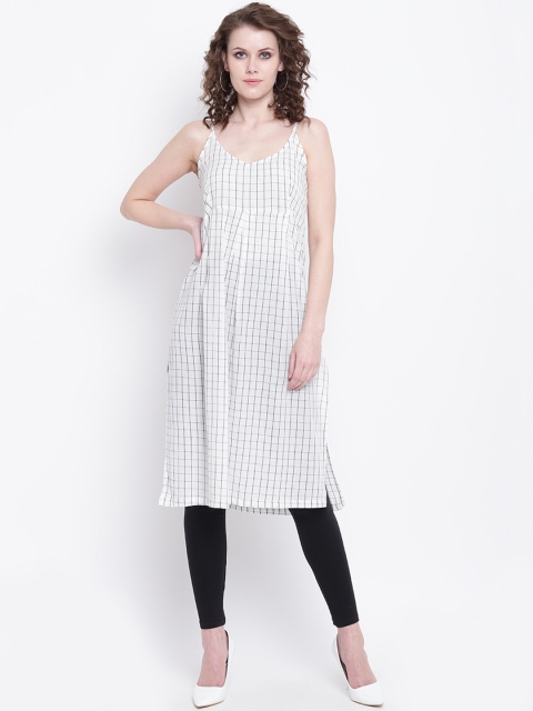 

Napra Women White Checked Straight Kurta