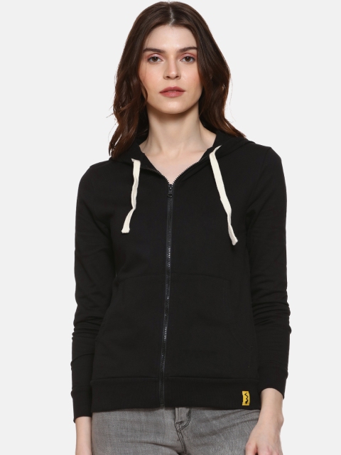 

Campus Sutra Women Black Solid Hooded Sweatshirt