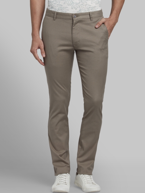Parx Men Brown Tapered Fit Self Design Regular Trousers