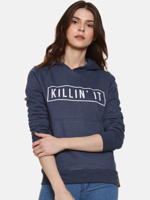 

Campus Sutra Women Blue Printed Hooded Sweatshirt