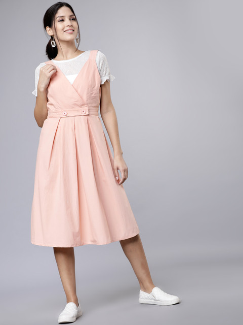 

Tokyo Talkies Women Peach-Coloured Pinafore Dress