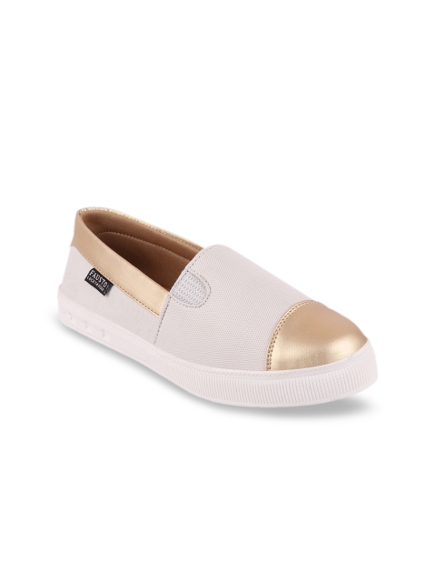 

FAUSTO Women White & Muted Gold-Toned Colourblocked Slip-On Sneakers