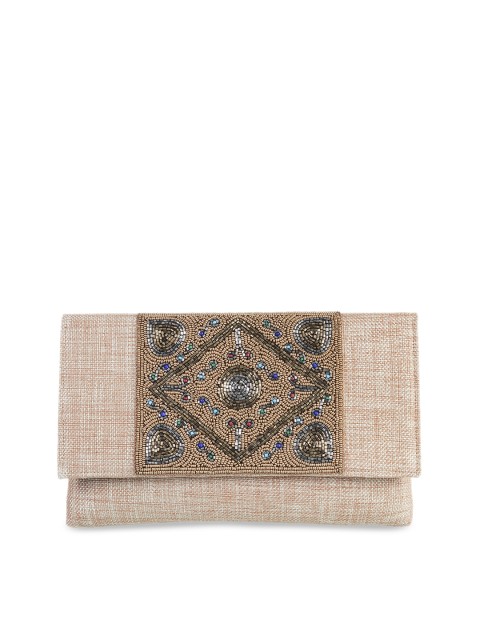 

Metro Off-White & Gold-Toned Embellished Clutch