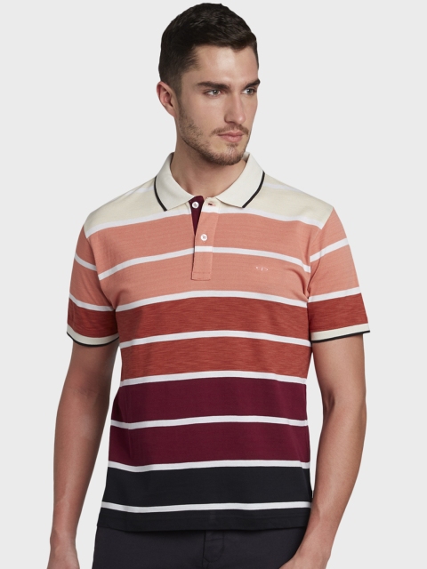 ColorPlus Men Multicoloured Striped Polo Collar T-shirt, Multi