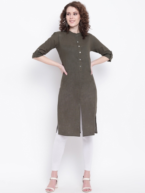 

Napra Women Olive Green Solid Straight Kurta