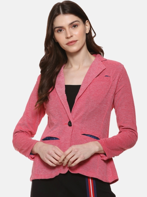 

Campus Sutra Women Peach Solid Single-Breasted Blazer
