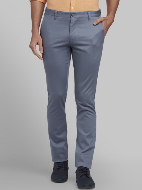 

Parx Men Grey & Blue Tapered Fit Solid Regular Trousers