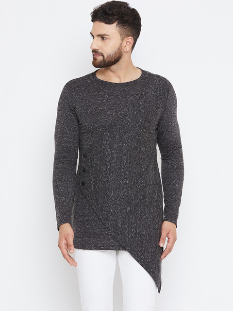 

Hypernation Men Charcoal Black Solid Round Neck T-shirt