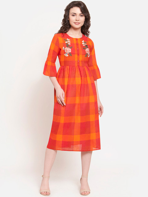 

Martini Women Red & Orange Fit and Flare Dress