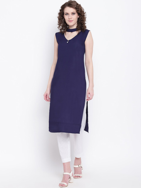 

Napra Women Navy Blue Solid Straight Kurta