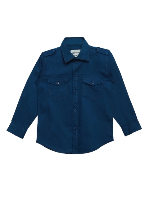 

Aj DEZInES Boys Navy Blue Regular Fit Solid Casual Shirt