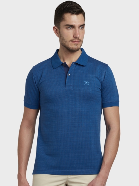 

ColorPlus Men Blue Self Design Polo Collar T-shirt