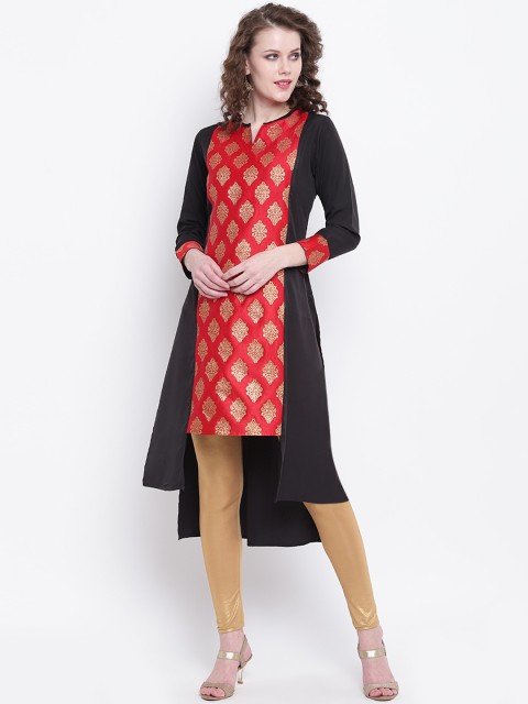 

Napra Women Black & Red Printed High-Low Kurta