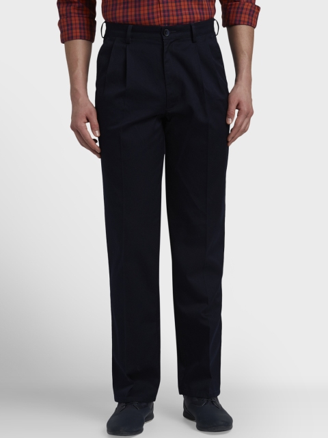 

ColorPlus Men Navy Blue Regular Fit Solid Regular Trousers