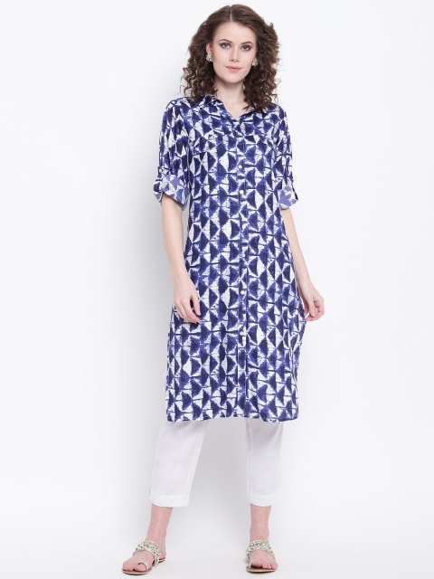 

Napra Women Blue & White Printed Straight Kurta