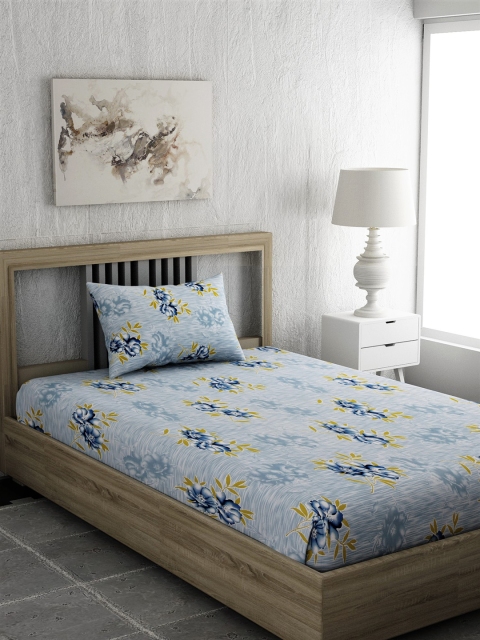 

EverHOME Blue & White Floral 210 TC Cotton 1 Single Bedsheet with 1 Pillow Cover