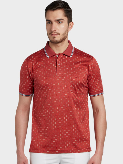 

ColorPlus Men Rust Red & White Printed Polo Collar T-shirt