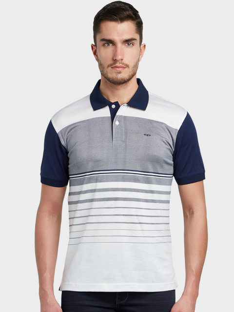 

ColorPlus Men White & Navy Printed Polo Collar T-shirt