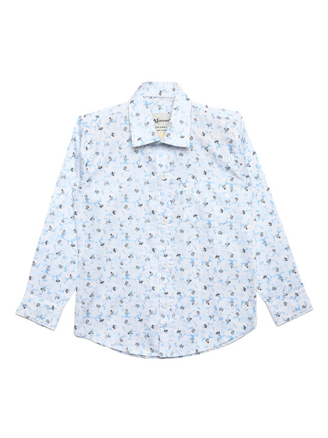 

Aj DEZInES Boys White & Blue Regular Fit Floral Printed Casual Shirt