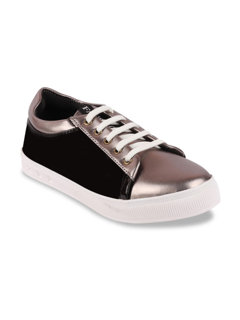 

FAUSTO Women Black and Rose Gold-Toned Lightweight Colourblocked Sneakers