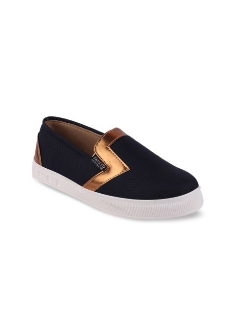 

FAUSTO Women Navy Blue & Bronze-Toned Colourblocked Slip-On Sneakers
