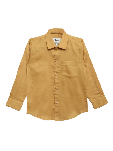 

Aj DEZInES Boys Mustard Yellow Regular Fit Solid Casual Shirt