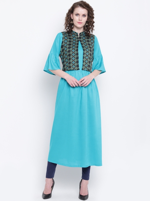 

Napra Women Turquoise Blue Solid A-Line Kurta
