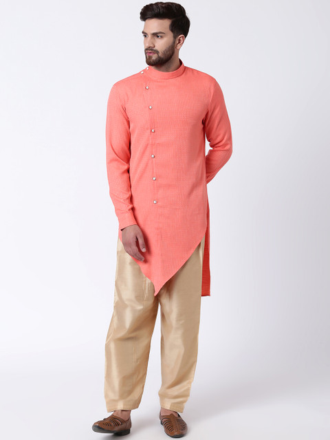 

I Know Men Peach-Coloured & Gold-Toned Solid Kurta with Salwar