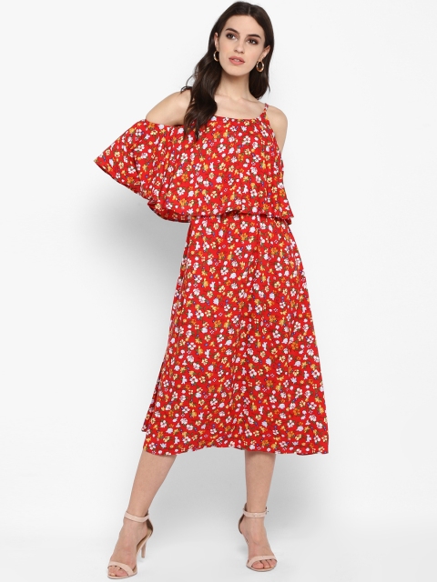

MIAMINX Women Red & White Floral Print A-Line Dress