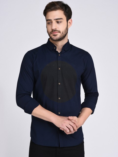 

Rigo Men Navy Blue & Black Slim Fit Colourblocked Casual Shirt